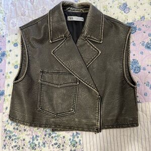 Zara Women's Dark Gray Leather Vest